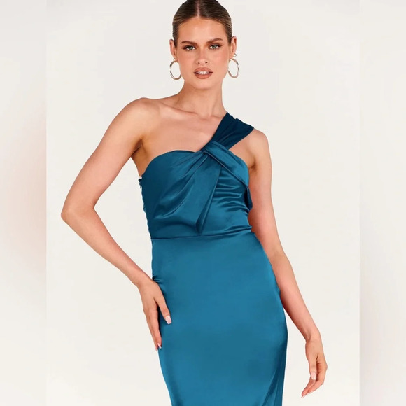 🆕 ANRABESS Satin One shoulder Cocktail Evening Party Maxi Dresses SZ XL - Picture 4 of 10